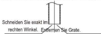 Schneiden Sie exakt im rechten Winkel. Entfernen Sie Grate.