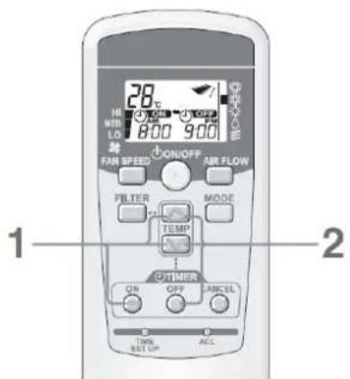 28°C MIN LO 7800 900 FAN SPEED ON/OFF AIR FLOW FILTER MODE TEMP OUTIMER ON OFF CANCEL TIME SET UP ACL 1 2