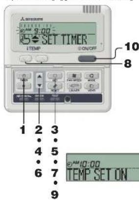 SET TIMER TEMP ON/OFF 10 8 1 2 3 • 4 5 • 6 7 • 9 TEMP SET ON