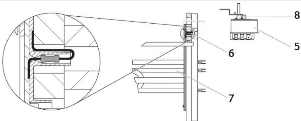 Technical diagram of a mechanical assembly with labeled components and an inset cross-section view showing internal structure.