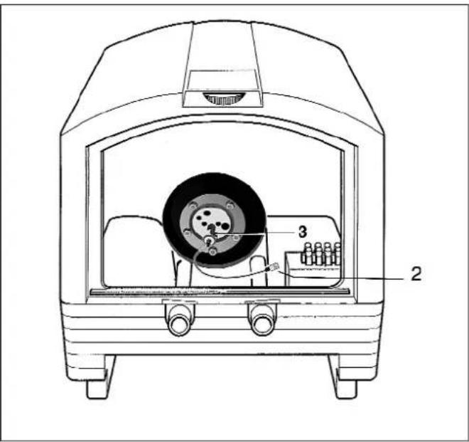 Technical diagram of a device with labeled parts, showing internal components and wiring connections
