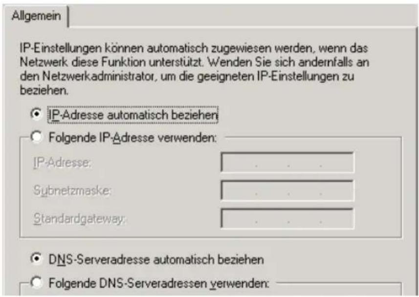 AVM FRITZ Fon 7150 - IP-Adresse automatisch beziehen in Windows 2000 - 2