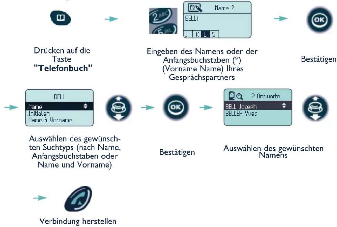ALCATEL Mobile Reflexes - 4. Anrufen Ihres Gesprächspartners über seinen Namen (Telefonbuch des Unternehmens) - 1