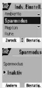Indv. Einstell. Ambiente Sparmodus Riepton Ruie Zeruck Bestätig. Sparmodus Sparmodus Inaktiv Ander Bestätig.
