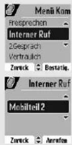 Menu Kom Fresprechen Internet Ruf 2Gesprach Vertraulich Zureck Bestätig. Internet Ruf Mobilteil 2 Zureck Anrufen