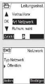 Leitungseinst. Vertrau Vorw OK Art Netzwerk Rufnum. want Zurück Netzwerk Typ Netzwerk Öffentlich Andern Bestänger