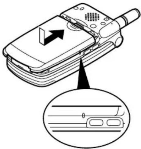 Line drawing of a flip phone with an arrow pointing to the screen (no text or symbols present)