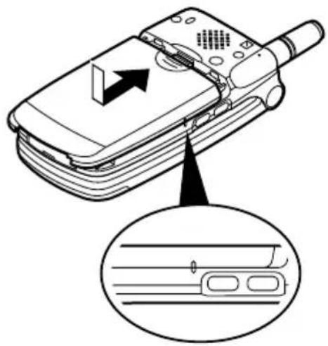 Diagram of a mobile phone with an arrow pointing to the screen, showing internal components and a magnified view of the device's internal structure.