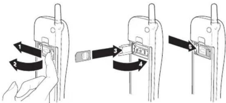 Diagram illustrating a three-step mechanical assembly process with labeled parts and directional arrows indicating movement.