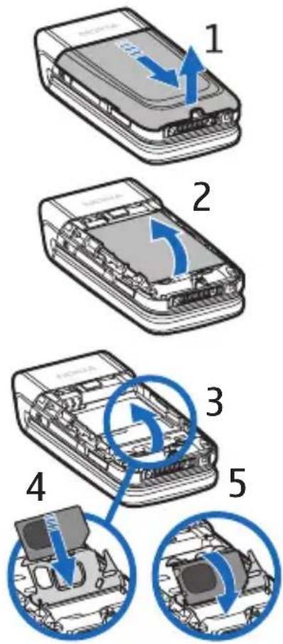NOKIA 6136 - ■Instalar la tarjeta SIM y la batería - 1