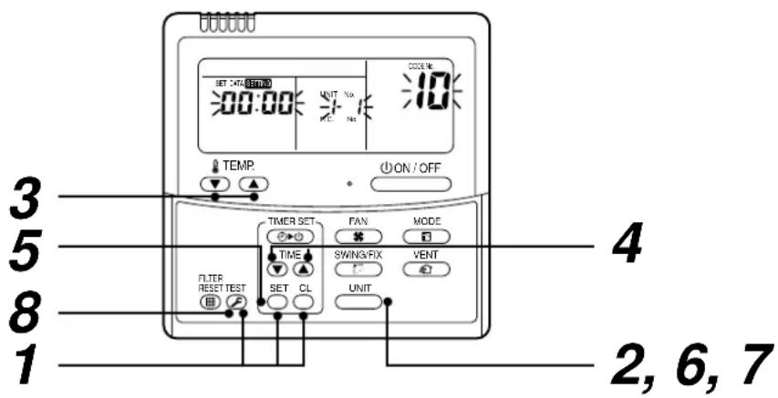 TOSHIBA MCY-MAP0601HT2D - Änderung der Adresse einer Inneneinheit mit der Kabel-Fernbedienung - 1