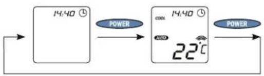 graph LR A["14:40"] -->|POWER| B["14:40"] B -->|POWER| C["22°C"] C --> D["Output"]