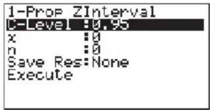 CASIO Algebra FX 1.0 Plus - - 1-Prop Z-Intervall, Vertrauensintervall für einen Anteilswert [Prop] - 1