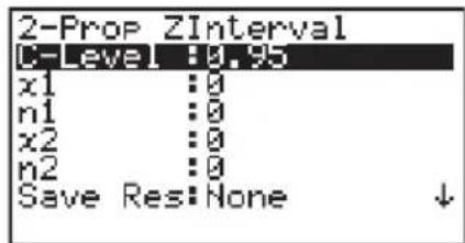 CASIO Algebra FX 1.0 Plus - - 2-Prop Z-Intervall, Vertrauensintervall für eine Anteilswertdifferenz p_1-p_2 - 1