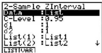 CASIO Algebra FX 1.0 Plus - • 2-Stichproben Z-Intervall (2-Sample Z-Interval) - 1