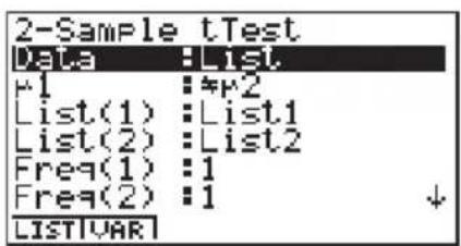 CASIO Algebra FX 1.0 Plus - • Doppelter t-Test (2-Stichproben t-Test, 2-Sample t-Test) - 1
