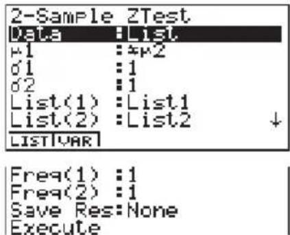 CASIO Algebra FX 1.0 Plus - • 2-Stichproben Z-Test (2-Sample Z-Test) - 1