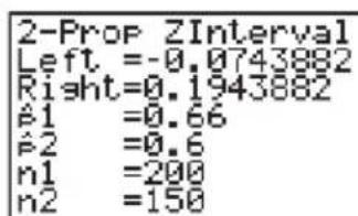 CASIO Algebra FX 1.0 Plus - - 2-Prop Z-Intervall, Vertrauensintervall für eine Anteilswertdifferenz p_1-p_2 - 2