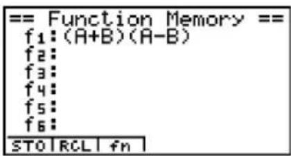 CASIO Algebra FX 1.0 Plus - - Anzeige der Belegung des Funktionstermspeichers - 3