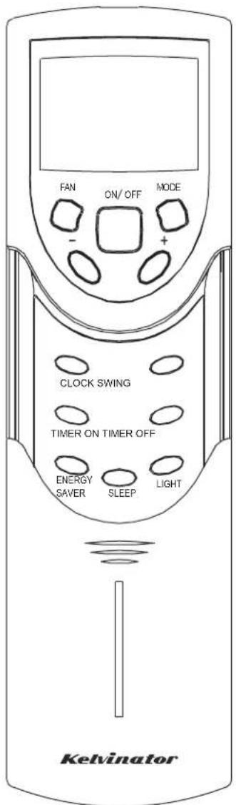 FAN ON/OFF MODE CLOCK SWING TIMER ON TIMER OFF ENERGY SAVER SLEEP LIGHT Kelvinator
