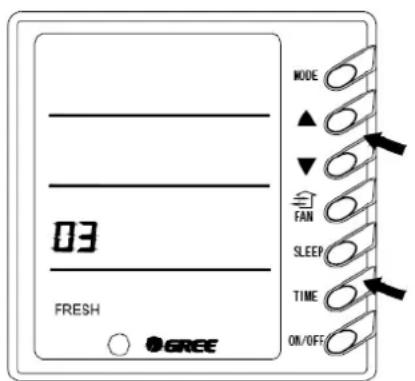 03 FRESH ○ GREE MODE ▲ ▼ FAN SLEEP TIME ON/OFF