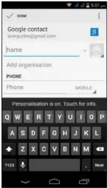 ACER Liquid Z500 Duo - Adding a contact - 2