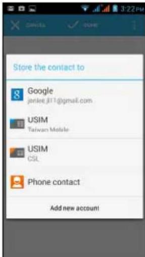Kontakt speichern bei Google janke.j11@gmail.com USIM Taiwan Mobile USIM CSL Telefonkontakt Neues Konto hinzufügen