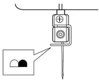 Technical diagram showing a mechanical assembly with a pin and a magnified inset highlighting a circular component.