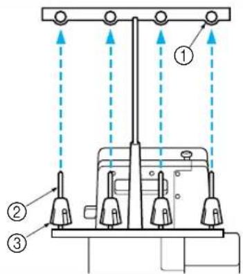 Diagram of a mechanical device with labeled parts and directional arrows indicating motion or force directions.