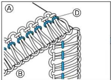 Diagram of a helical structure with labeled parts A, B, and D, showing ribbed and segmented components.