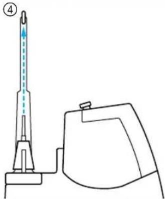 Diagram showing a vacuum cleaner with a labeled component and its internal structure, including a dashed line indicating the needle.