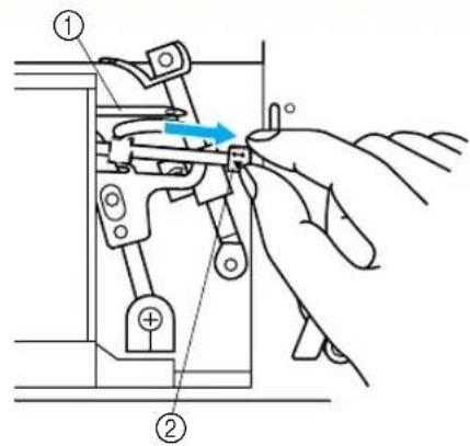 Technical diagram showing a hand operating a mechanical component with labeled parts and directional arrow indicating rotation.