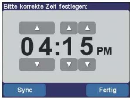Bitte korrekte Zeit festlegen: 04:15 PM Sync Fertig
