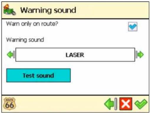 ROUTE 66 Chicago 9000 - Select the warning sound and confirm your choice : - 1