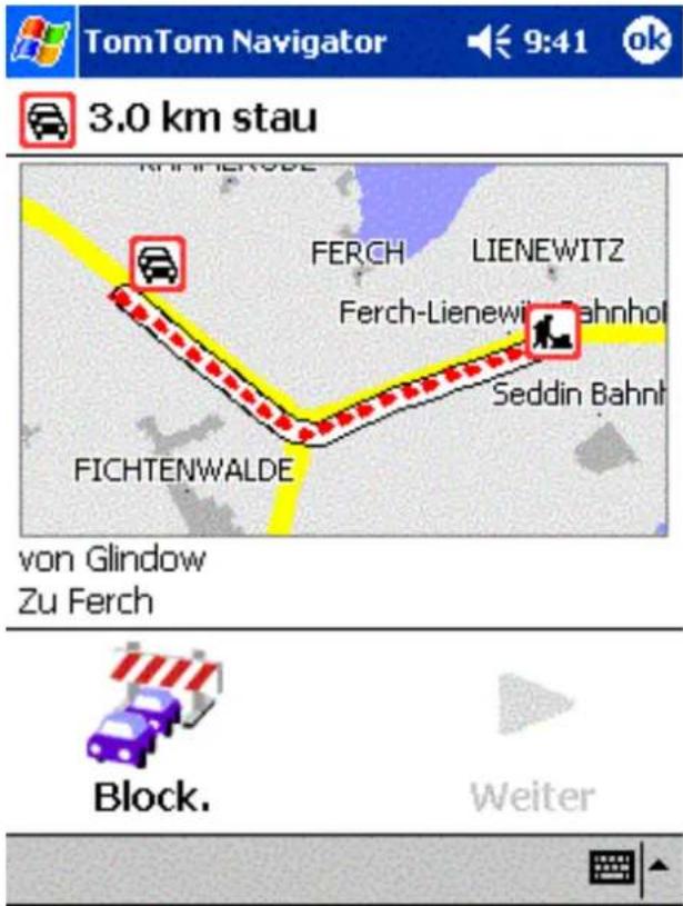 TomTom Navigator 9:41 ok 3.0 km stau FERCH LIENEWITZ Ferch-Lienewitz Bahnhof Seddin Bahnh FICHTENWALDE von Glindow Zu Ferch Block. Weiter