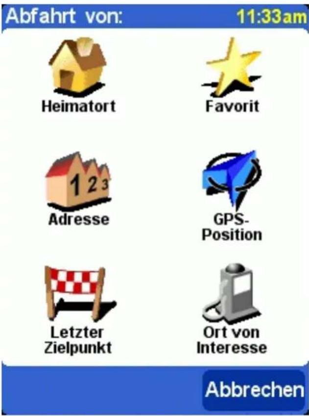 Abfahrt von: 11:33am Heimatort Favorit Adresse GPS- Position Letzter Zielpunkt Ort von Interesse Abbrechen