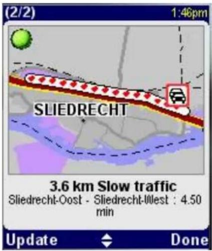 (2/2) 1:46pm SLIEDRECHT 3.6 km Slow traffic Sliedrecht-Oost - Sliedrecht-West : 4.50 min Update Done
