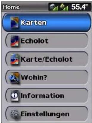 Home 55.4m Karten Echolot Karte/Echolot Wohin? Information Einstellungen