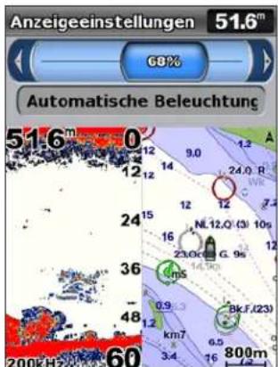 Anzeigeeinstellungen 51.6m 68% Automatische Beleuchtung 51.6m 0 12 9.0 1.3 14 24.0 R 12 7 24 15 N.12.O (3) 109 16 23.0C G. 9% 14.5km 36 m5 48 1.2 0.9 Bk.F.(23) km7 6.5 3.4 76 800m 200KHz 60