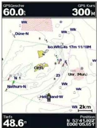 GPS/Geschw 60.0h GPS Kurs 300M Düne-N Wk Wk Iso.WRG.4s 17m 11/10M Ciris N 1 Nathurn-N 23 Unr. (Mun.) Wk Wk Heli-Rand-W Wk 2km Tiefe 48.6m Position N 53°41.802 E006 05.651