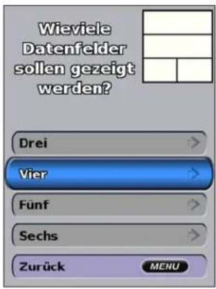 Wieviele Datenfelder sollen gezeigt werden? Drei Vier Fünf Sechs Zurück MENU