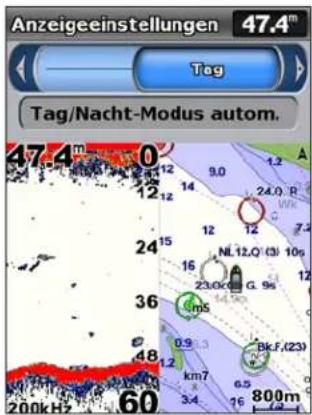 Anzeigeeinstellungen 47.4m Tag Tag/Nacht-Modus autom. 47.4m 0 12 9.0 1.2 12 14 12 12 24.0 R NL 12.0 (3) 10% 23.0G G 9s 36 m5 Bk.F.(23) 48 1.2 km7 6.5 3.4 76 800m 200kHz 60