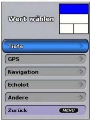 Wert wählen Tiefe GPS Navigation Echolot Andere Zurück MENU