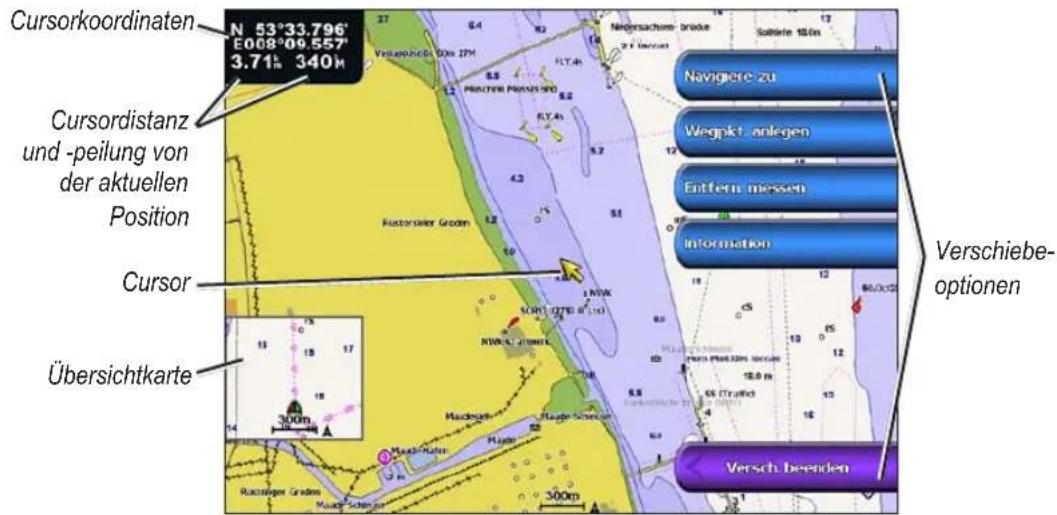 GARMIN GPSMAP 6000 - Ändern des Kartenausschnitts der Navigations- oder Angelkarte - 1