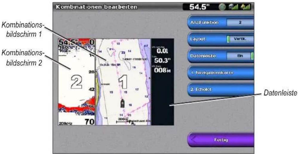 GARMIN GPSMAP 6000 - Anpassen des Kombinationsbildschirms - 1