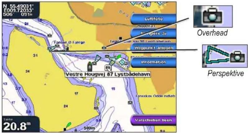 GARMIN GPSMap 5000 - So greifen Sie von der Navigationskarte aus auf Luftaufnahmen zu: - 1
