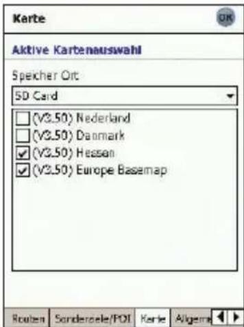 Karte Aktive Kartenauswahl Speaker Ort 5D Card (V3.50) Nederland (V3.50) Danmark (V2.50) Hessen (V2.50) Europe Basemap Routen Sonderezele/POI Karte Algeme