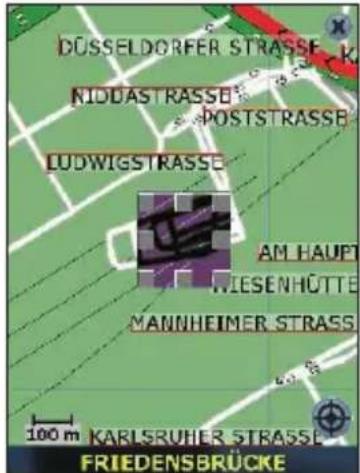 DÜSSELDORFER STRASSE KIDDASTRASSE POSTSTRASSE LUDWIGSTRASSE AM HAUF WIESENHÜTTE MANNHEIMER STRASS 100 m KARLSRUHER STRASSE FRIEDENSBRÜCKE