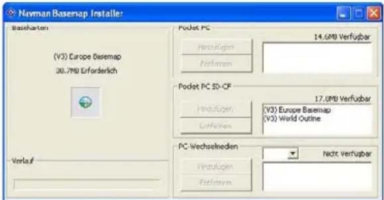 Navman Basemap Installer Baselharten (V3) Europe Basemap 38.7MB Erforderlich Verlauf Pocket PC Hirustungen Erfelden 14.6MB Verfügbar Pocket PC SD-CF Hirustungen Erfelden 17.6MB Verfügbar (V3) Europe Basemap (V3) World Outline PC-Wechselneden Hirustungen Erfelden Nicht Verfügbar