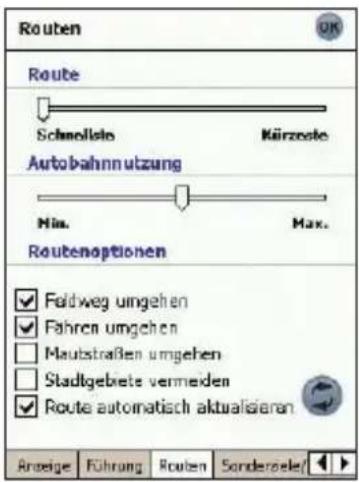 Routen Route Schnollele Kürzeste Autobahnnutzung Min. Max. Routenoptionen ✓ Foldweg umgehen ✓ Fahren umgehen □ Mautstraßen umgehen □ Stadtgebiete vermeiden ✓ Route automatisch aktualisieren Anzeige Führung Routen Sonderein